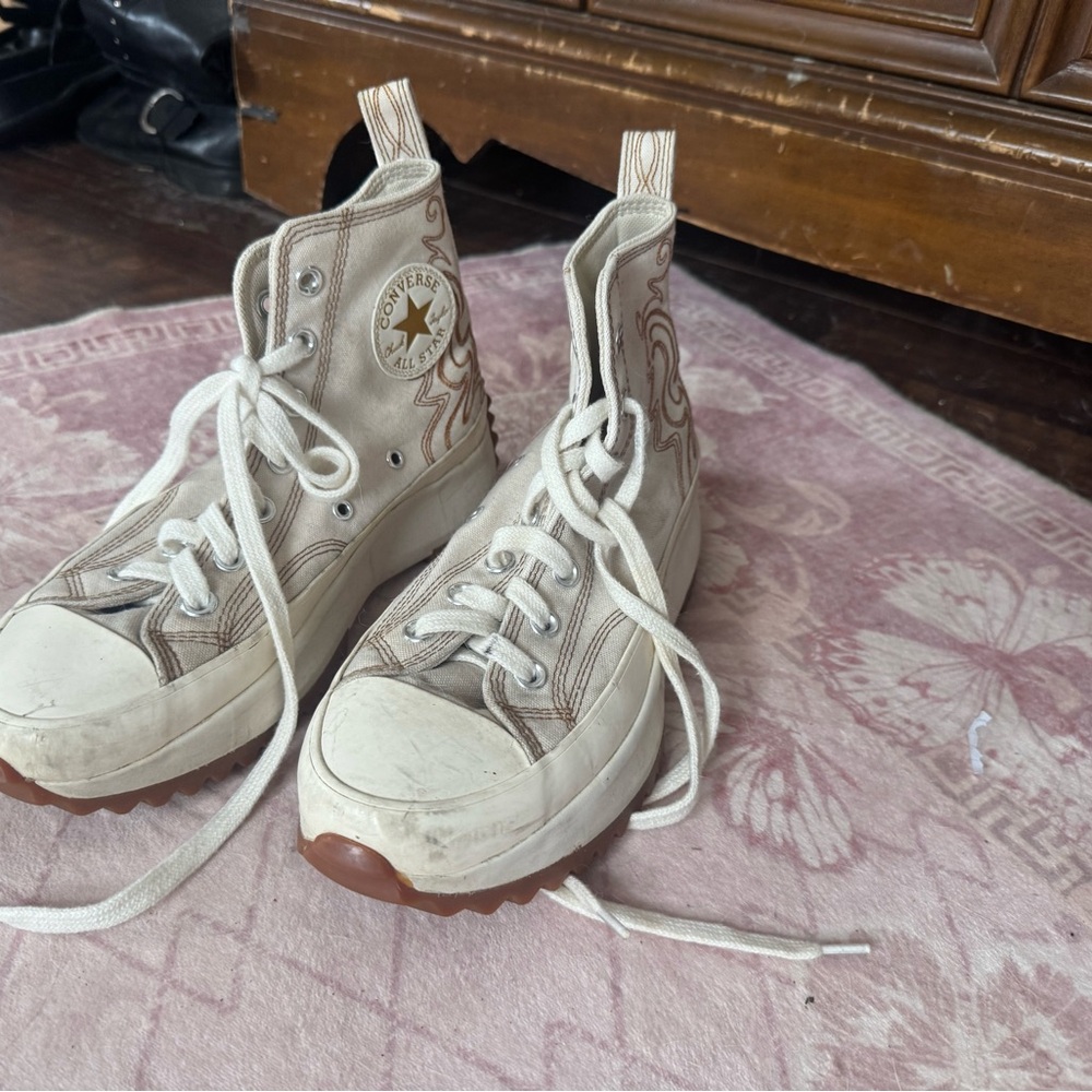 Converse Cream High-Top Platform Sneakers with Brown Sole Accents